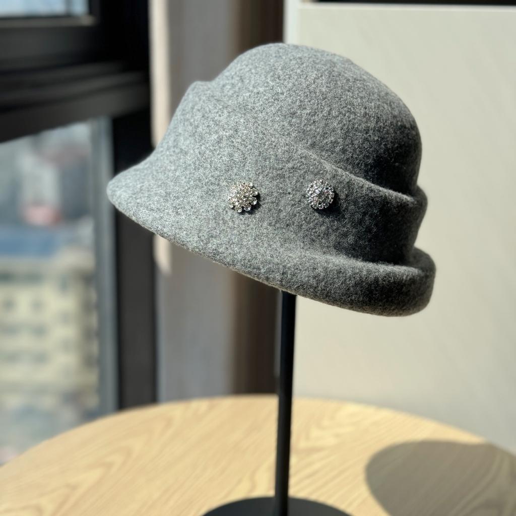Ny Höst och Vinter Elegant Hög Hatt Dam Ull Strass Fiskarhatt Brittisk Retro All Match Varm Ryttarhatt