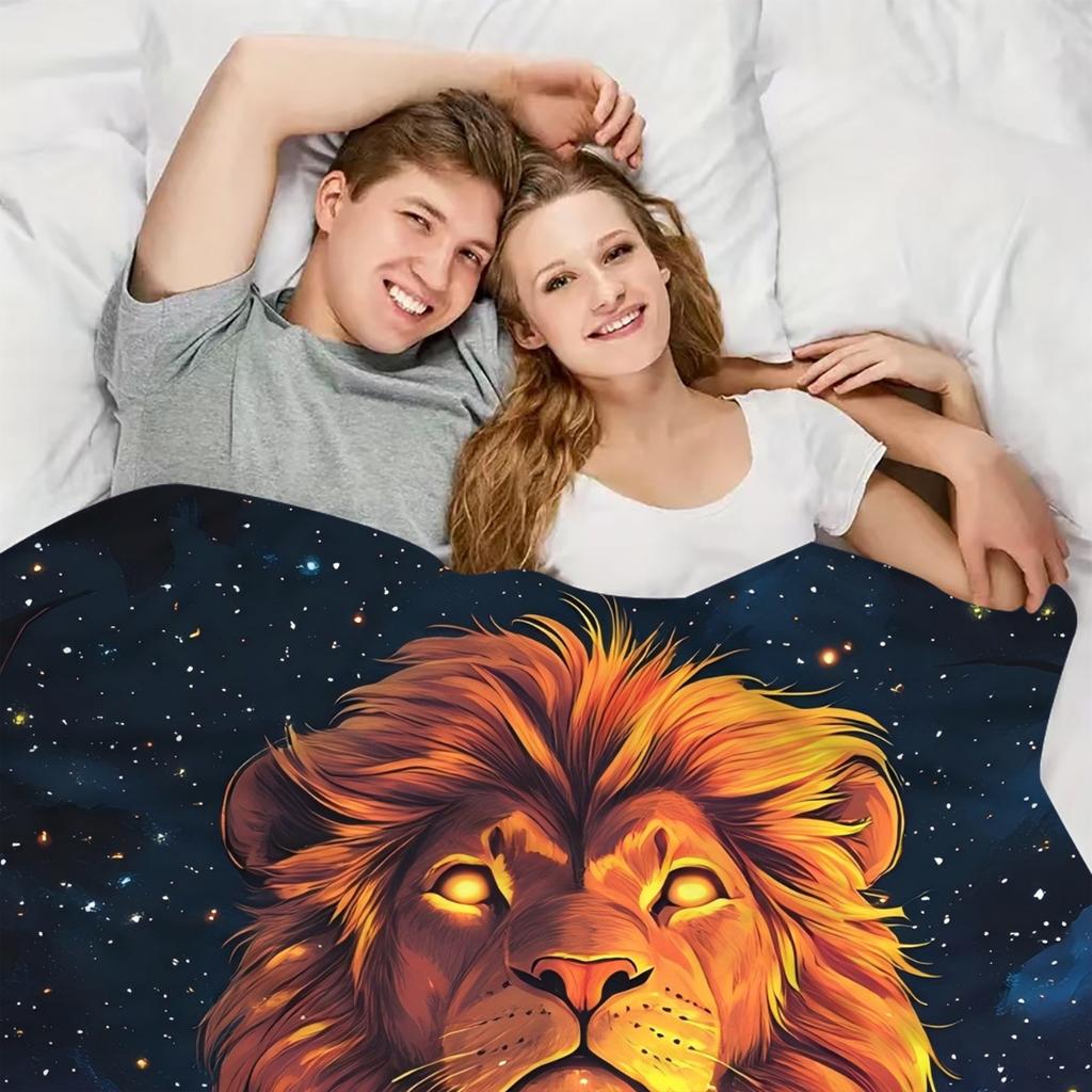 1pc Lion campfire party Digital Printed Design Pattern Blanket, All-Season Soft and Warm Throw, Ideal for Home Bedroom, School