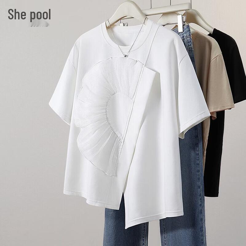 

Women s Irregular Hem 3D Floral Short Sleeve T-Shirt S