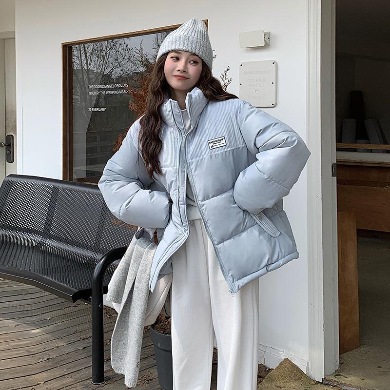 2025 New Short Down Cotton Jacket Women's Corduroy Spliced Cotton Jacket Loose Thickened Padded Jacket Winter Jacket