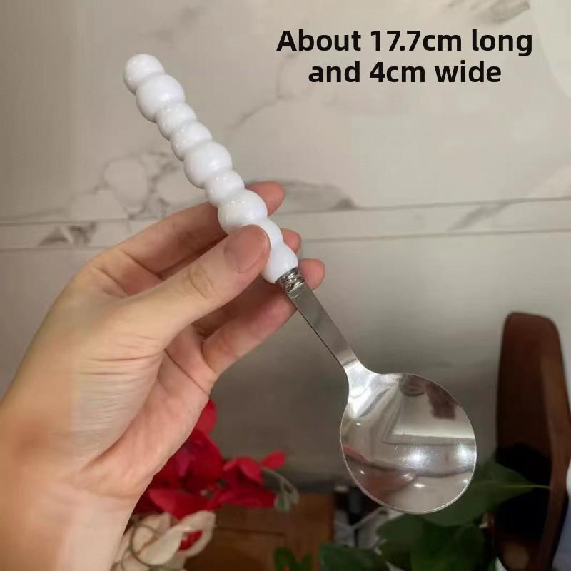 

Pearl Stainless Steel Spoon, Plastic Handle Spoon, Girlish Heart, Household Eating Spoon, Long Handle Round Spoon, Small Soup Spoon білий