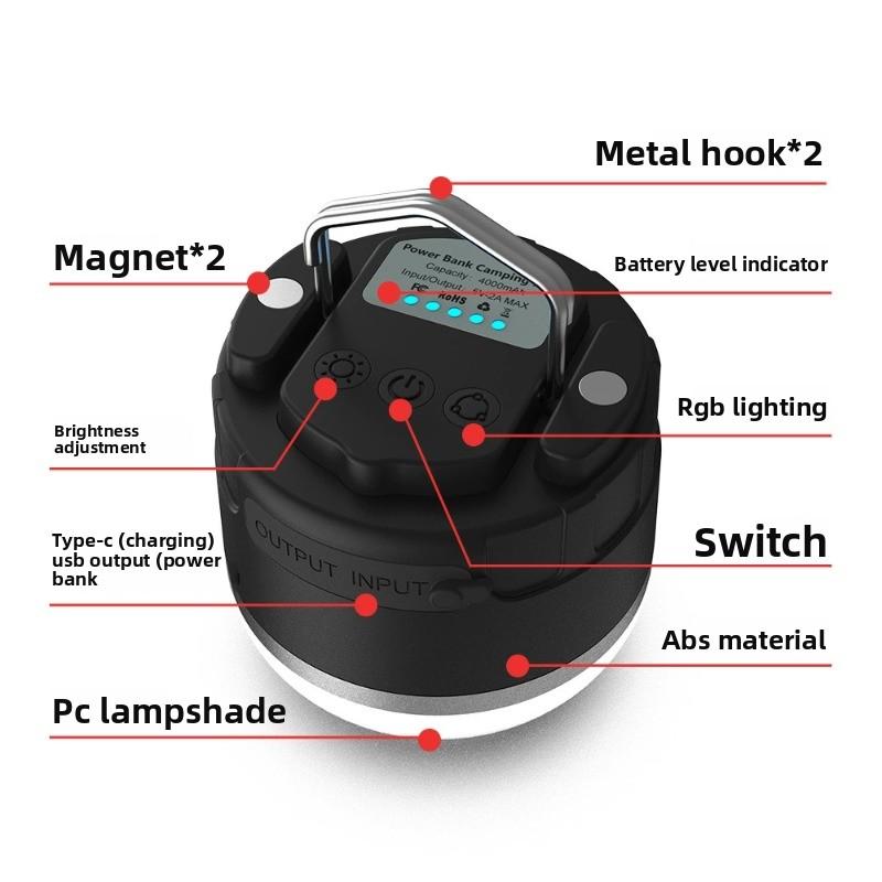 Luz LED recargable para camping lámpara colgante portátil para tienda de campaña luz RGB exterior