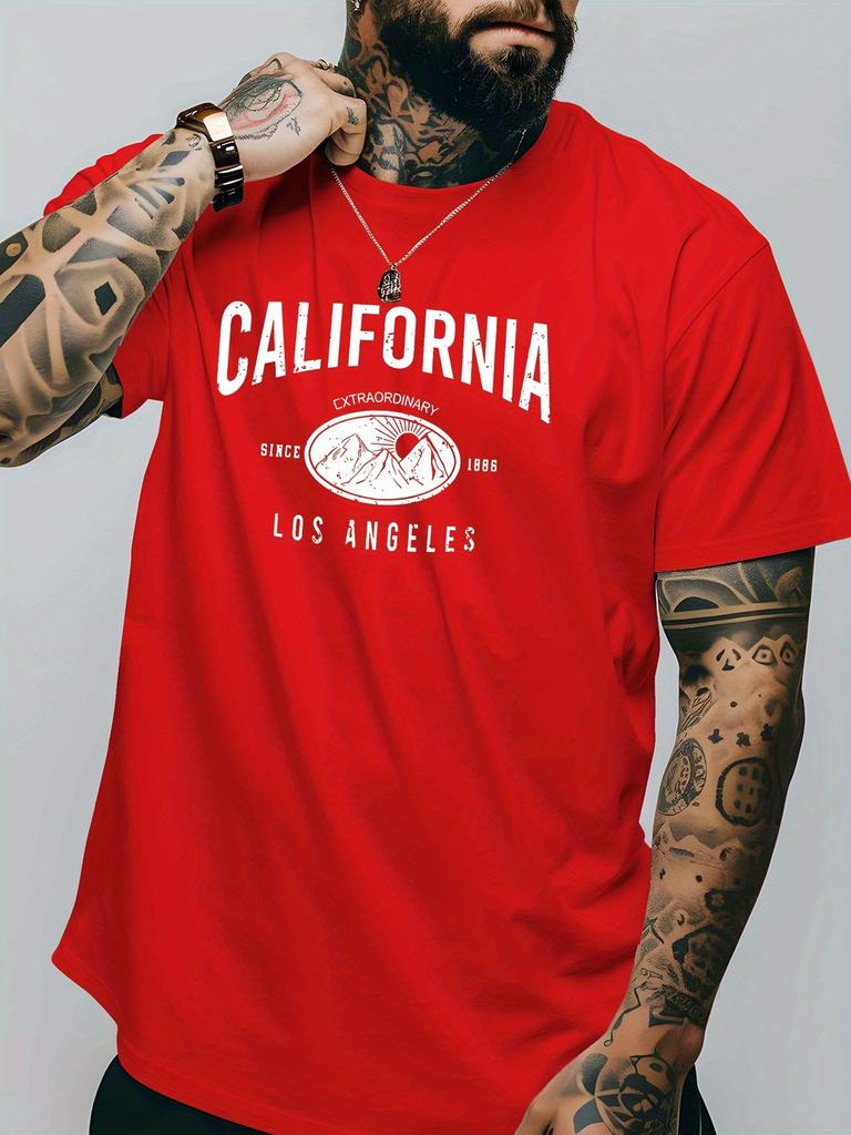 Vintage City Unisexs Crew Neck Cotton T Shirt California Los Angeles Mountain Retro Print Short Sleeve Casual Street Fashion Top