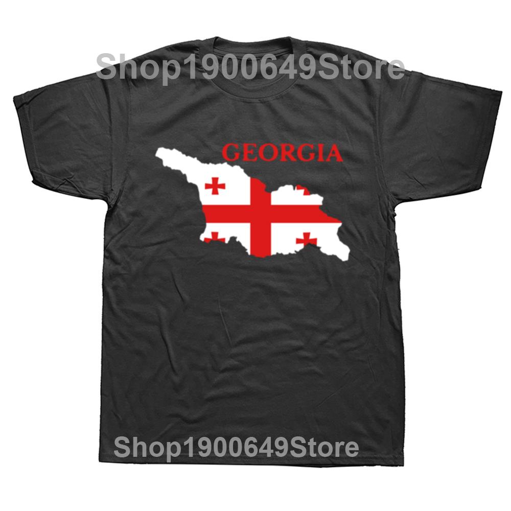 Funny Georgia Flag Map T Shirt Men Short Sleeved Printed Georgian Tee Oneck Loose Style Cotton Tshirt Streetwear