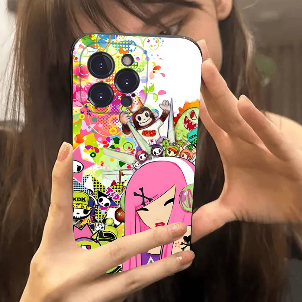 Character T-tokidoki Phone Case For Iphone 17 16 15 14 13 12 11 Pro Max Plus Black Shell Cover Case