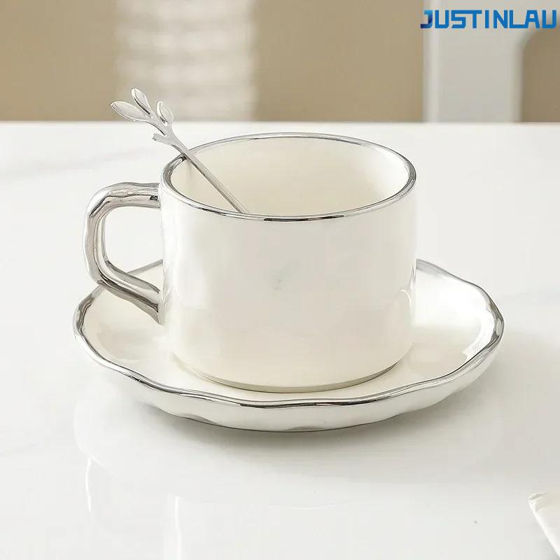 

Набор керамической кофейной чашки и блюдца в европейском стиле с золотой каймой, чайная чашка, чашка Starbucks, милая чашка, чайная чашка, кофейный набор, Copo белый