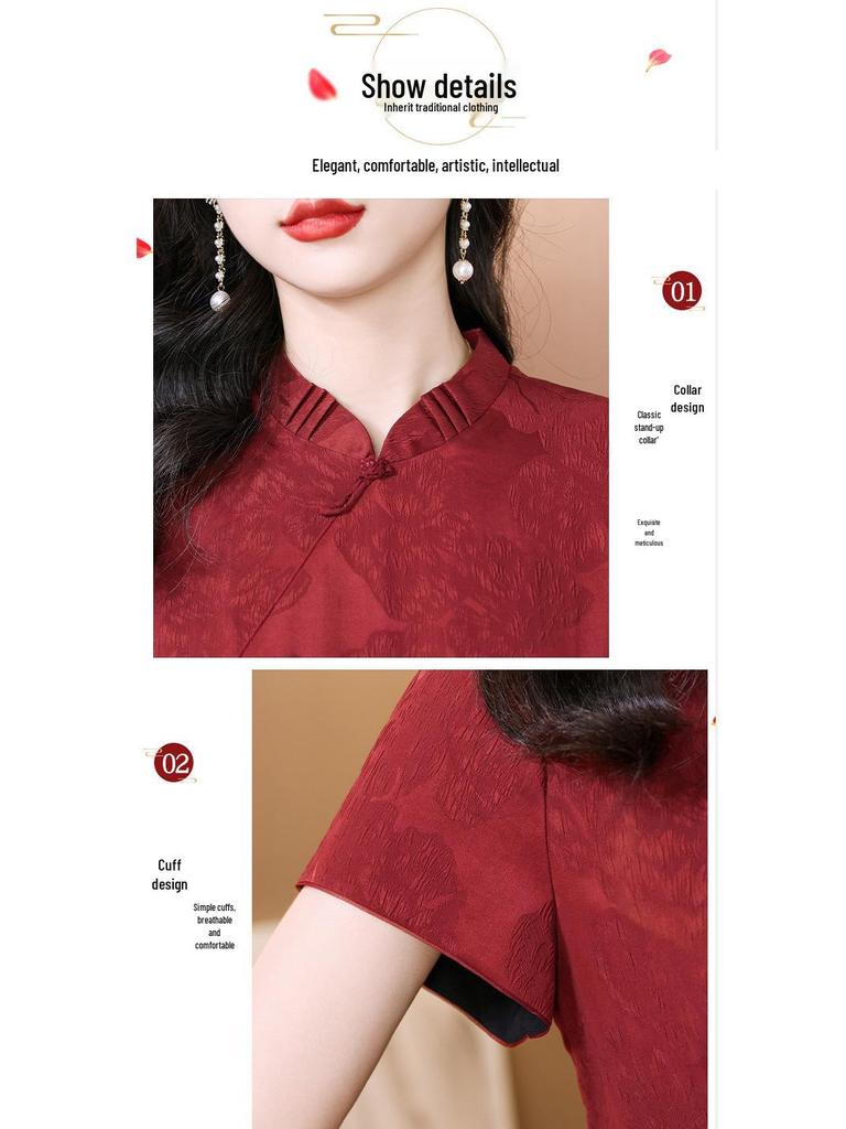Elegant Xiangyun Silk Summer Suit: Age-Defying Mother’s Top and Wide-Leg Pants in New Chinese Style