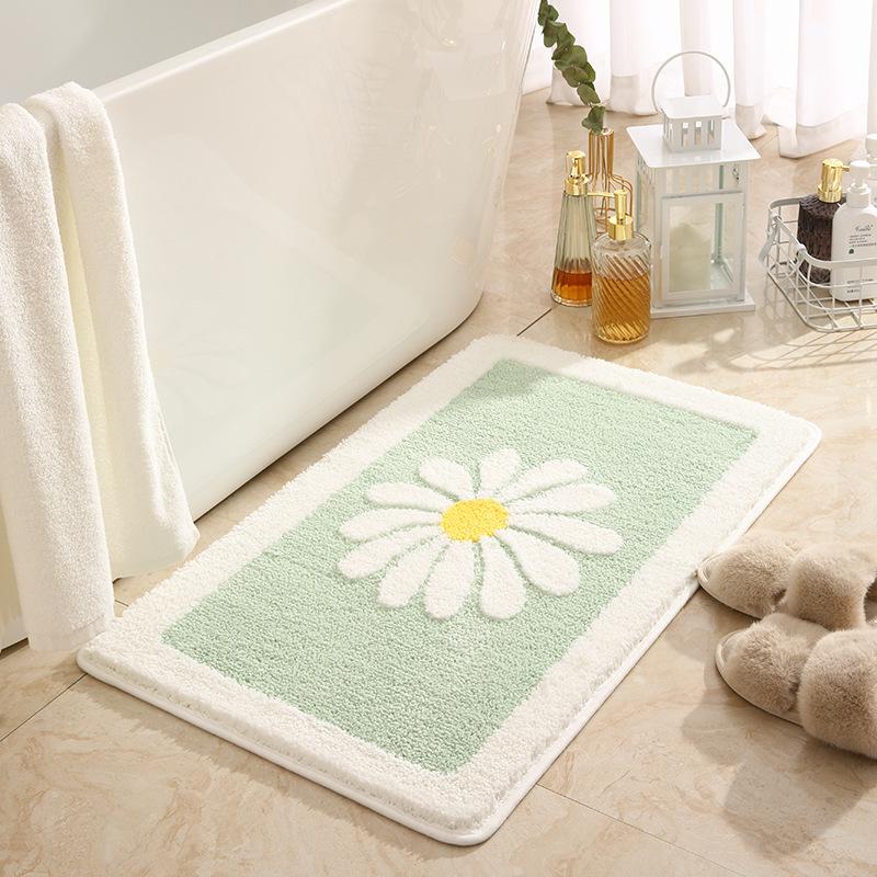 Inyahome Daisy Flower Bath Rugs Fluffy Soft Fiber Mat Non Slip Bathmat Plush Bathroom Rug for Bathroom Shower Room Floor Carpets