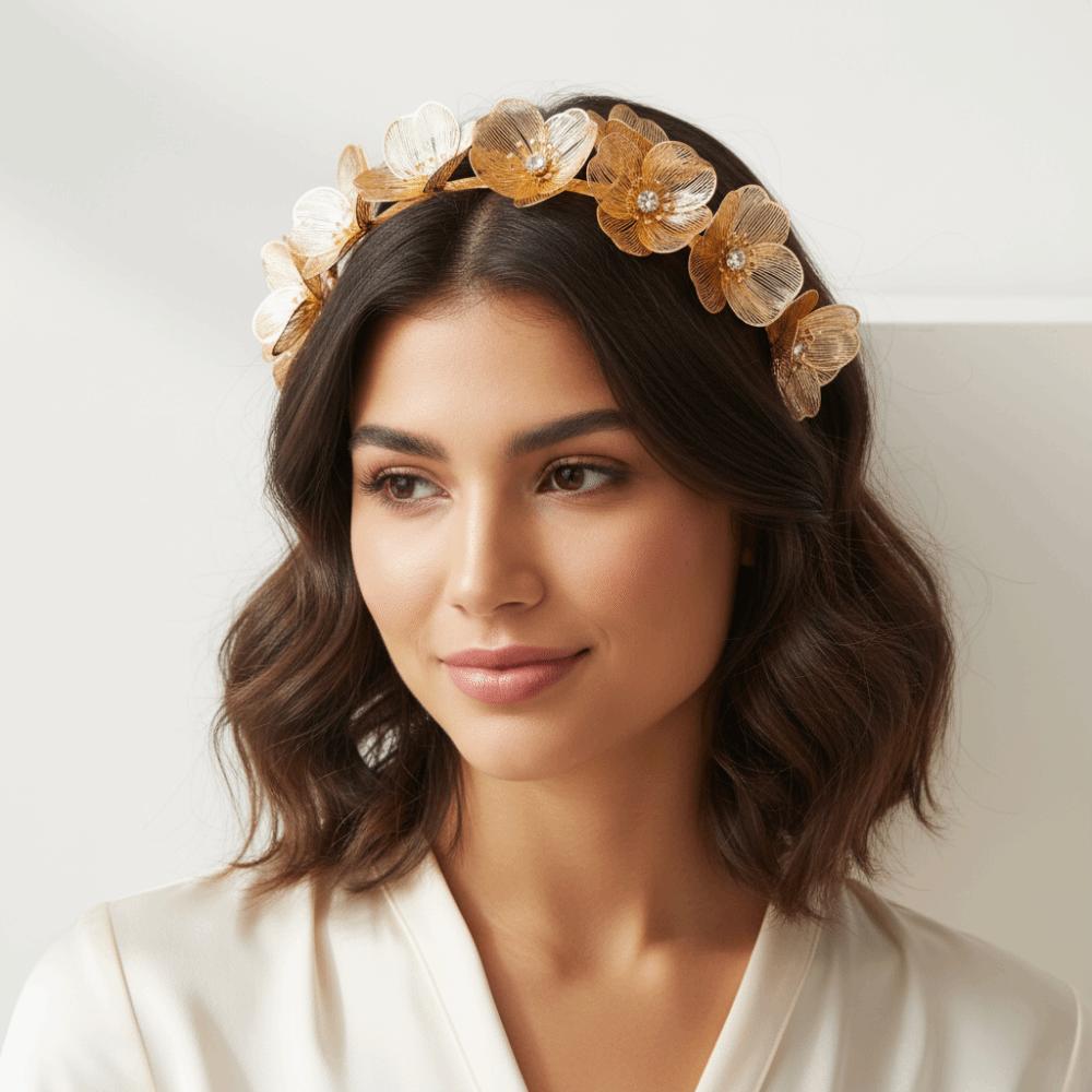 Neues Heavy Industry Blumen-Stirnband Goldfarbe Party-Kopfschmuck Braut-Stirnband Schmuck Geschenk Blumen-Haarbänder Ballparty