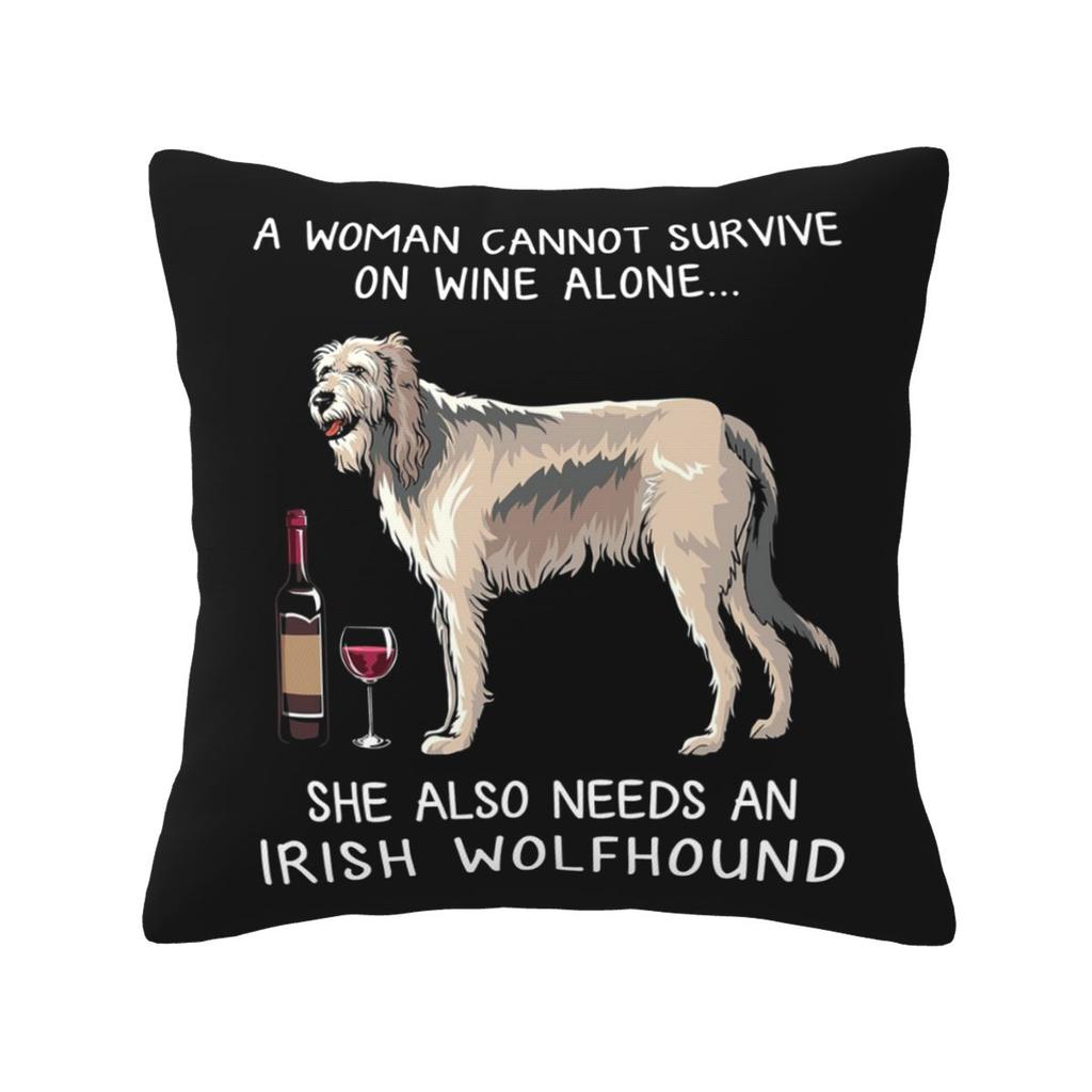 Irish Wolfhound And Wine Funny Dog Square Pillowcase Pillow Cover Cushion Zip Decorative Comfort Throw Pillow for Home Car