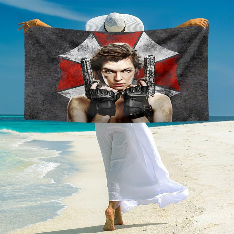 Resident Evil game, Umbrella Corporation, soft beach towel, outdoor camping vacation swimming beach towel, outdoor absorbent bath towel, Q10
