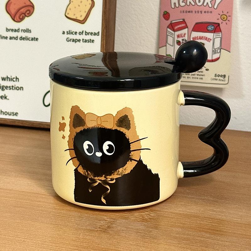 Cute Cup Ceramic Cup with Lid Cartoon Gift Water Cup High Looking Souvenir Creative Personalized Mug Cat