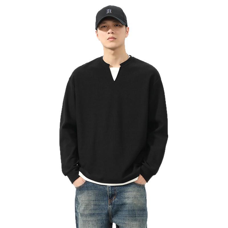 Men's American Two-Piece Style Long-Sleeve V-Neck Hoodie, Retro Casual Loose Fit, Autumn 2025 Trend