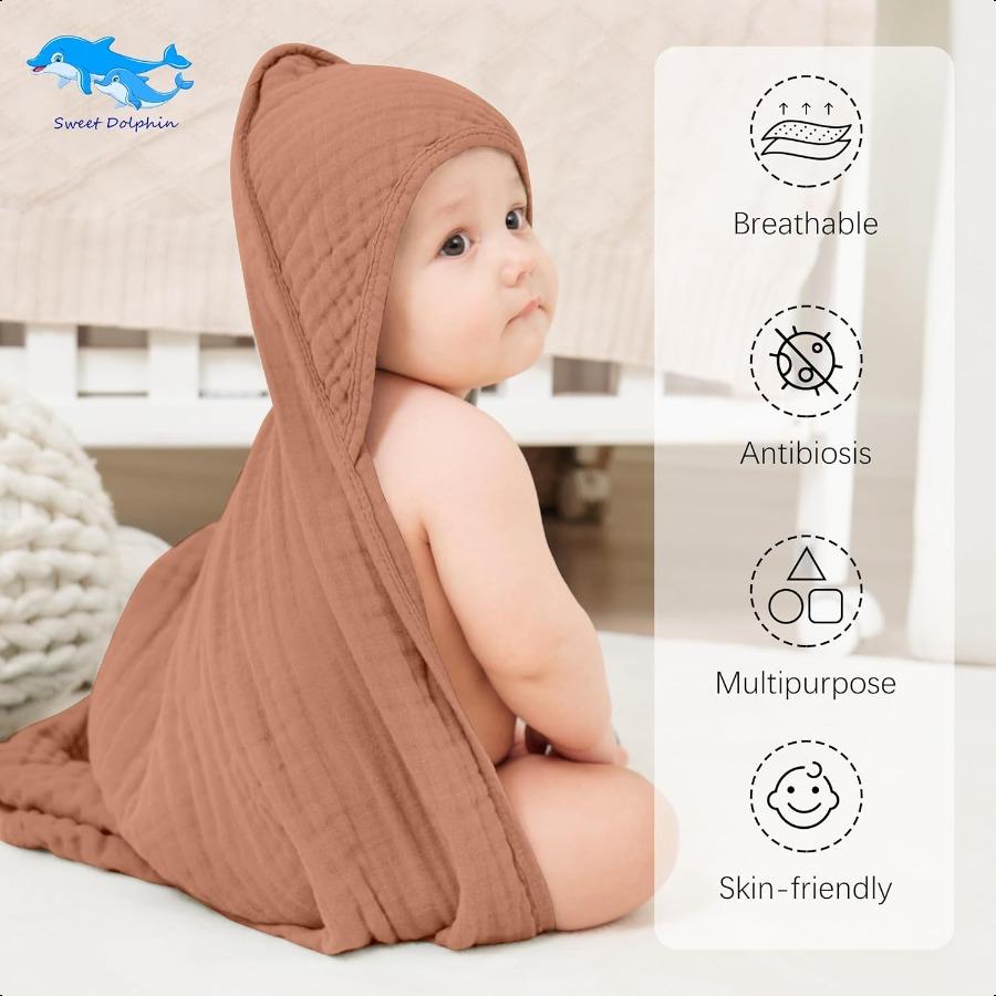 Muslin Hooded Baby Bath Towels 2 Pack 100 Cotton Towel for Babies Infants Toddlers 32x32Inch Highly Absorbent and Newborn Entia