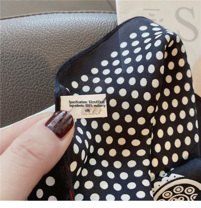 Professional Paisley Polka Dot Black Mulberry Silk Scarf for Women - Spring/Autumn Decorative Square Neckerchief