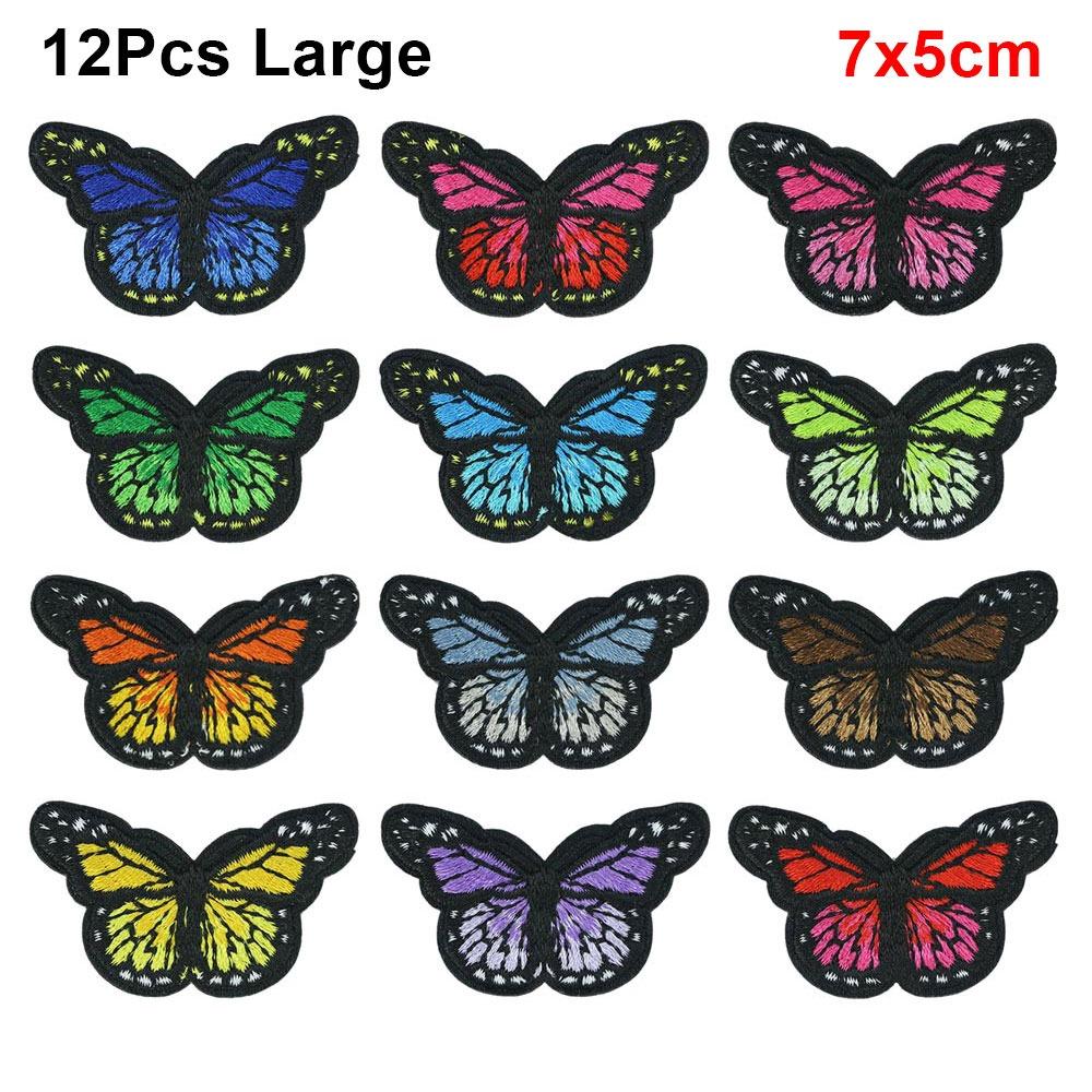 12Pcs Mesh Embroidered Butterfly Patches Sew On DIY Embroidered Applliques S/L Handmade Clothes Patches