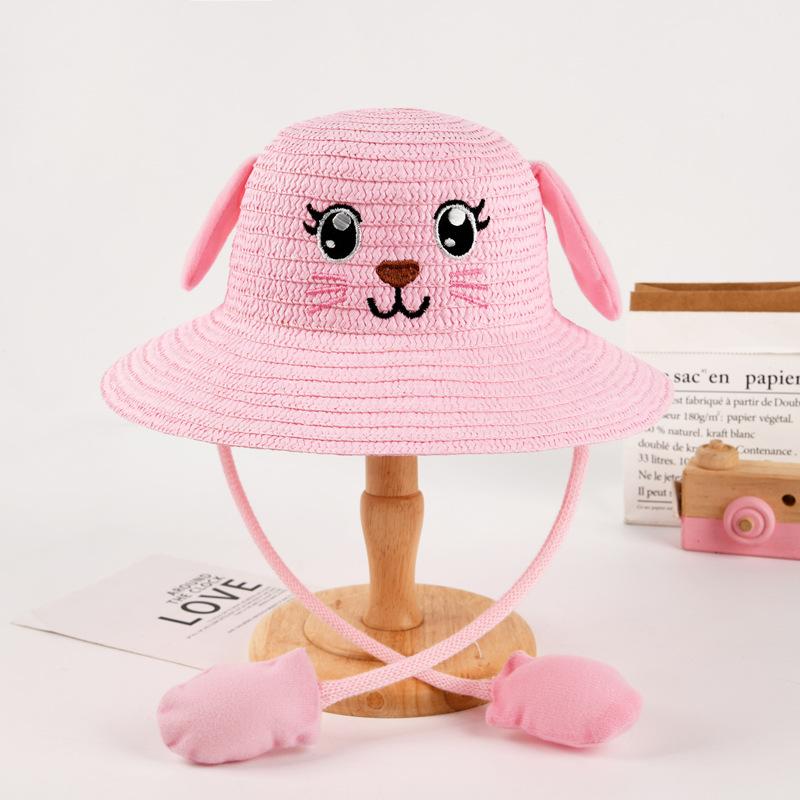 Children S Sun Hat Female Ears Moving Hat Cute Kitten Rabbit Hat Male Airbag Hat Outdoor Scenic Spot 54 head circumference розовый