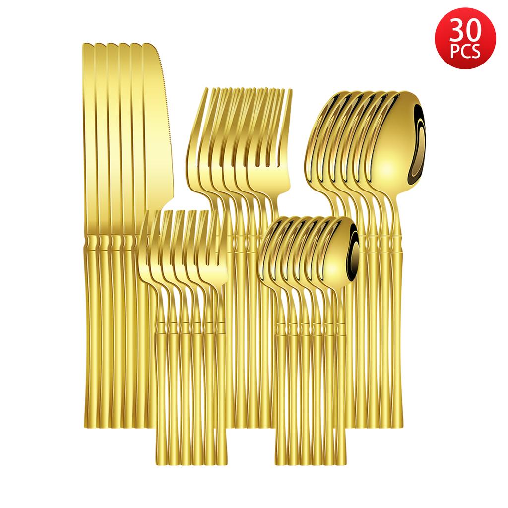 5/6/20/30pcs Gold waist cutlery set household stainless steel cutlery including knife, fork and spoon western cutlery