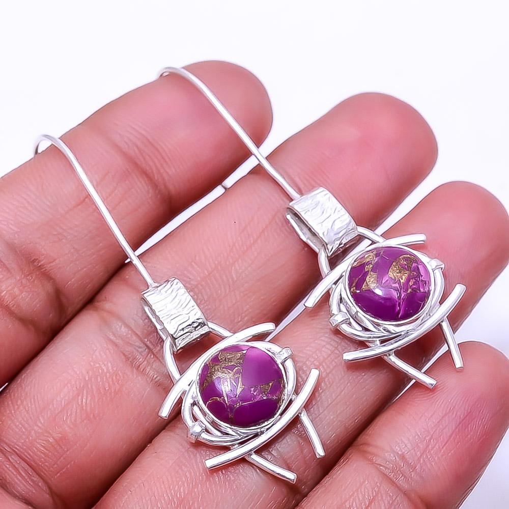 

Дизайнерские серьги ручной работы из стерлингового серебра 925 пробы с медной фиолетовой бирюзой 2,15 дюйма E7