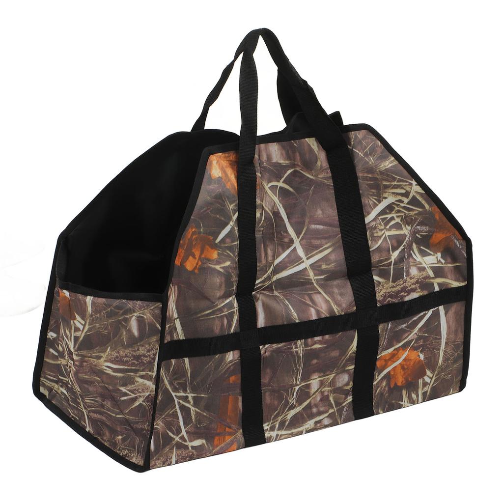Firewood Carrier Bag Large Capacity Oxford Cloth Wood Log Carrier Tote Bag with Reinforced Handle Leaf Camouflage