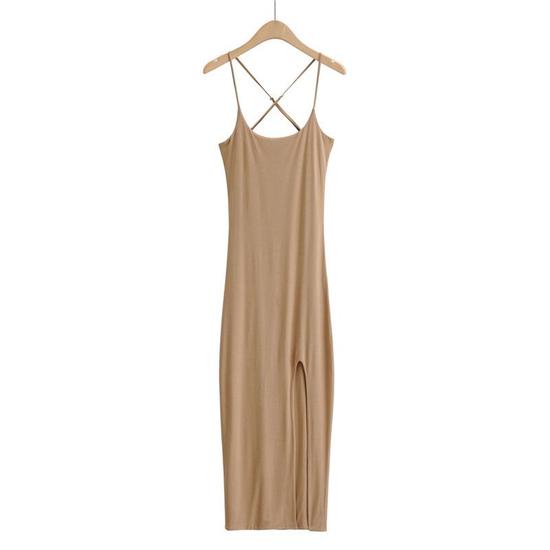 

YPFF Европейское и американское летнее женское сексуальное облегающее платье без рукавов с разрезом сбоку Medium хаки