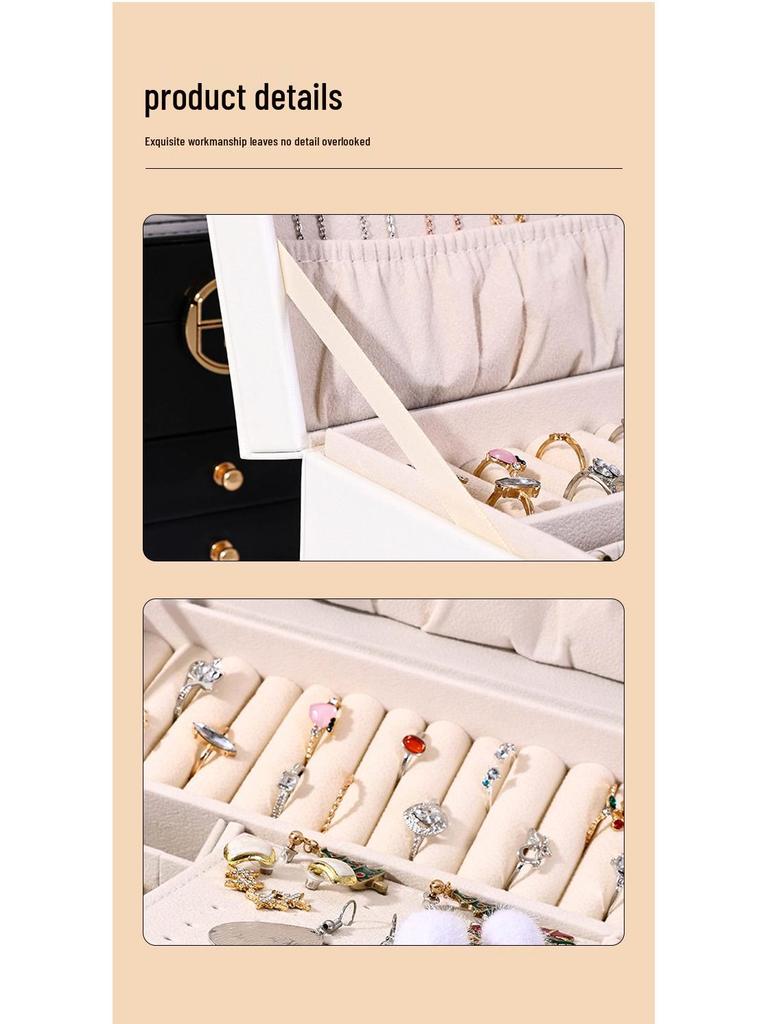 Three-Layer High-End Jewelry Storage Box with Drawers and Partitions
