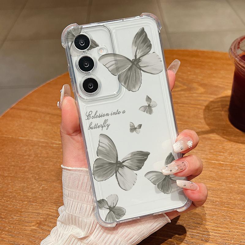 Retro Butterfly Pattern Phone Case For Samsung Galaxy S26 S25 S24 S23 Ultra S22 Plus S21 S24 S25 FE Clear Shockproof Soft Cover