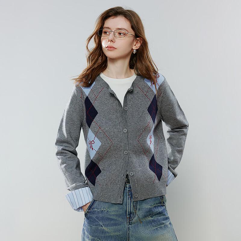 Retro Argyle Jacquard Knit Cardigan