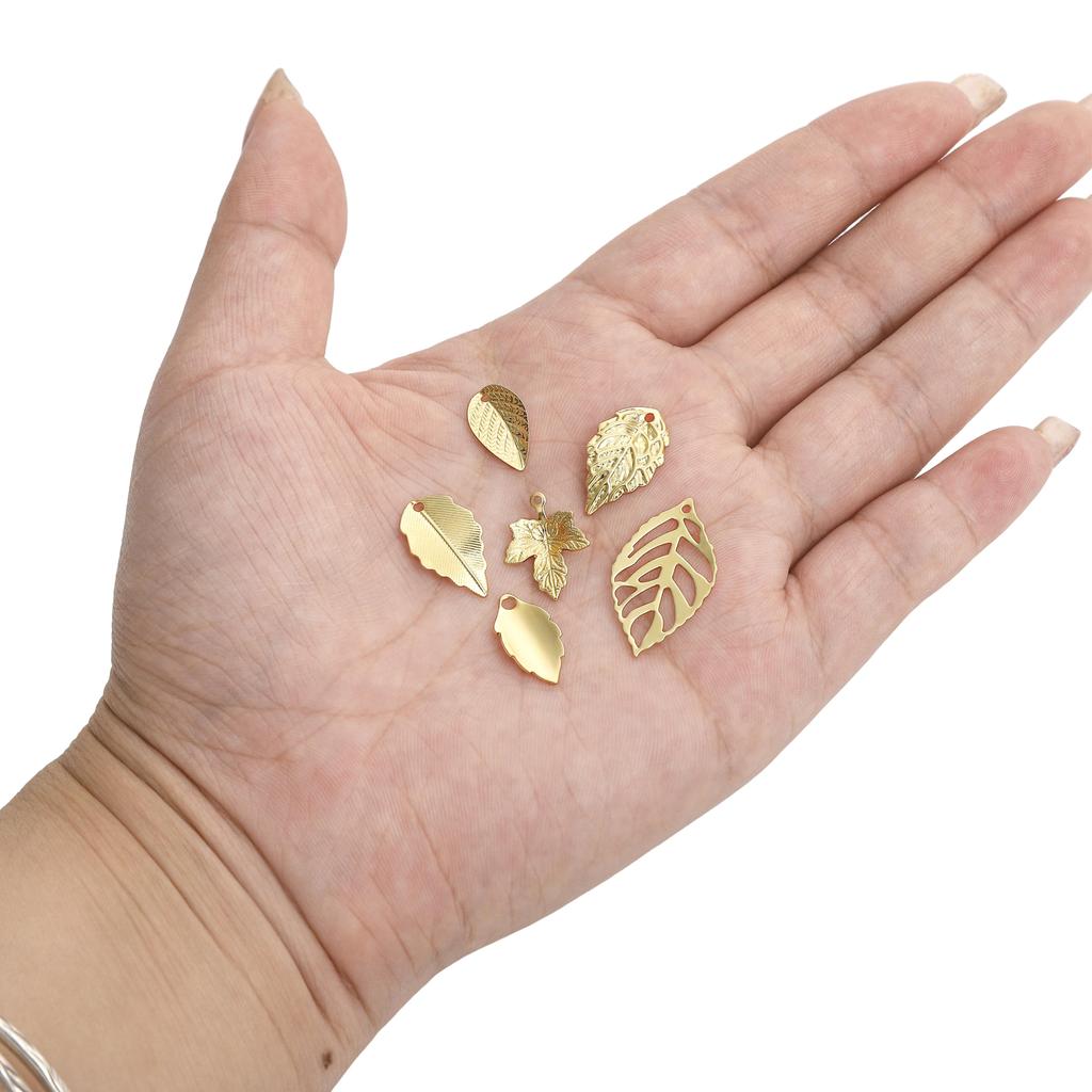 Patterned Copper Leaf Pendant Curved Design Charm for DIY Jewelry Craft