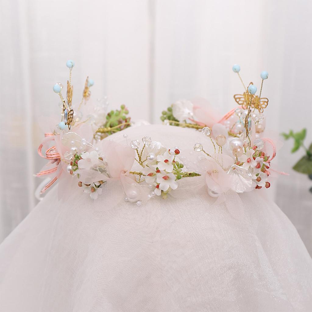 Elegant Women's Flower Crown Pink Butterfly Flower Hair Hoop For Girls Ladies Hand Woven Luxury Metal Jewelry Hair Accessories