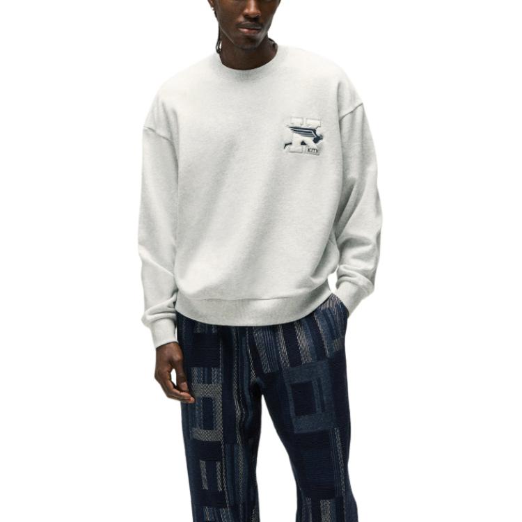 Kith Ss25 Flight Logo Nelson Comfortable Versatile Pullover Crewneck Sweatshirt Men Sweatshirt Light-Stone-Grey KHM033305-002