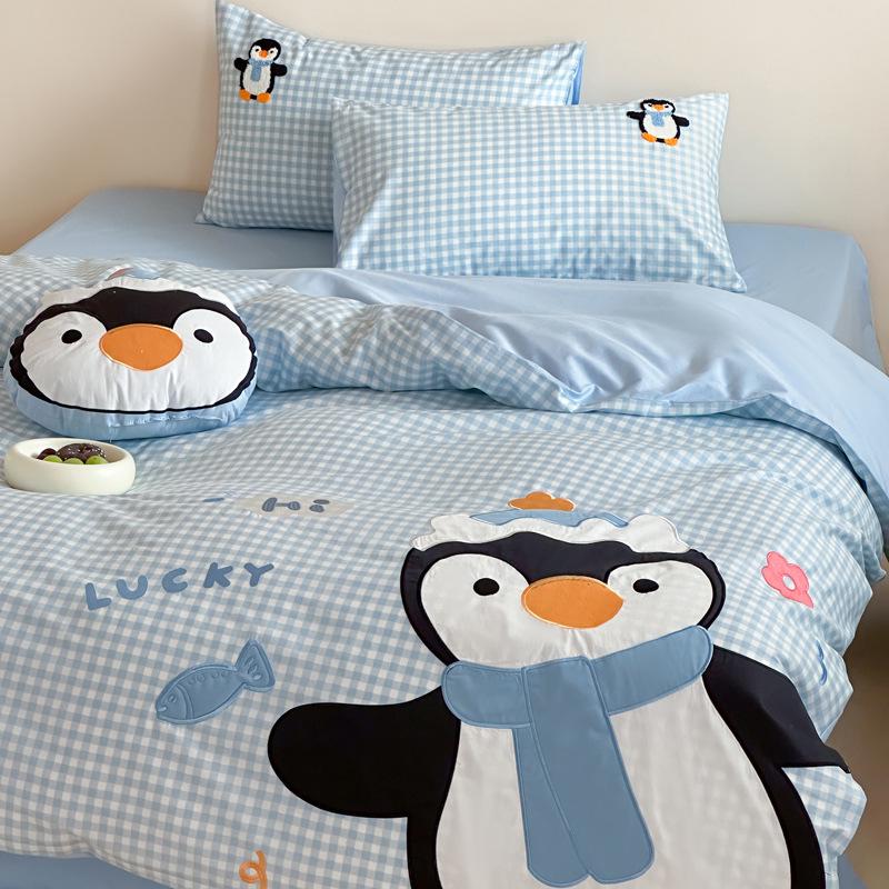 

All-Cotton Kids Cartoon Bedding Set: Duvet Cover, Bed Sheet, Fitted Sheet 1.2m Bed - 3pcs Sheet Set