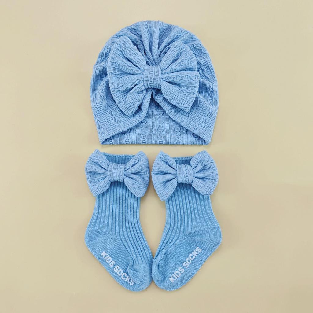 Baby Bow Headband & Socks Set - Newborn Hat & Accessory Bundle