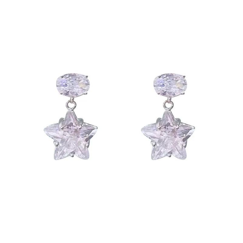 Sweet Temperament Pentagram Zircon Stud Earrings Women's Simple Fashion Exquisite Small Ear Clips No Ear Holes Mosquito Coil Disc Earrings