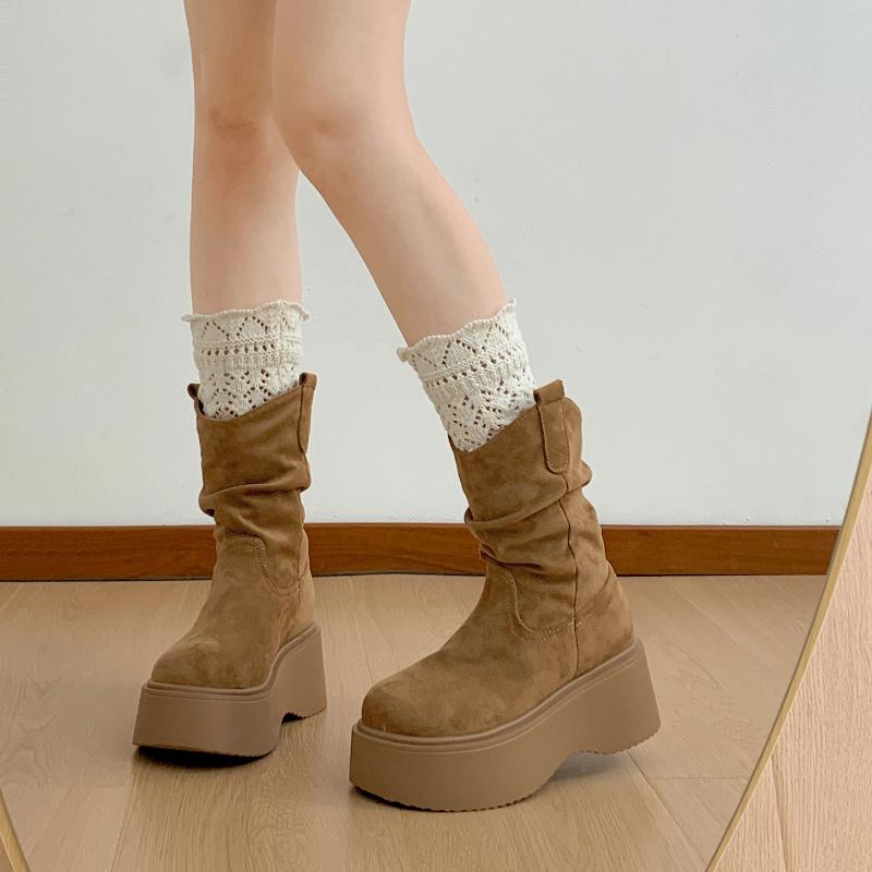 Chunky Platform Thick Sole Woman Ankle Boots Design Round Toe Slip On Shoes Autumn Winter Short Botas Para ,