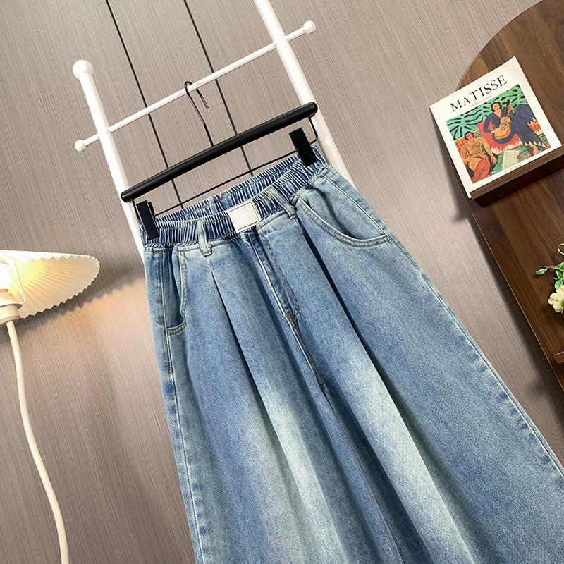 Dimanaf 2025 Übergröße Sommer Blau Basic Elastische Jeans Neue Hose Damen Locker Denim Hose Groß Lässige Hose