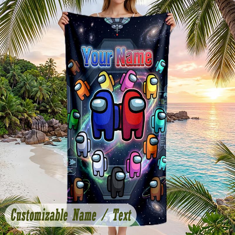 Among Us Beach Towel, Personalized Custom Text, Quick Dry Soft Large Towel For Swimming Pool Travel