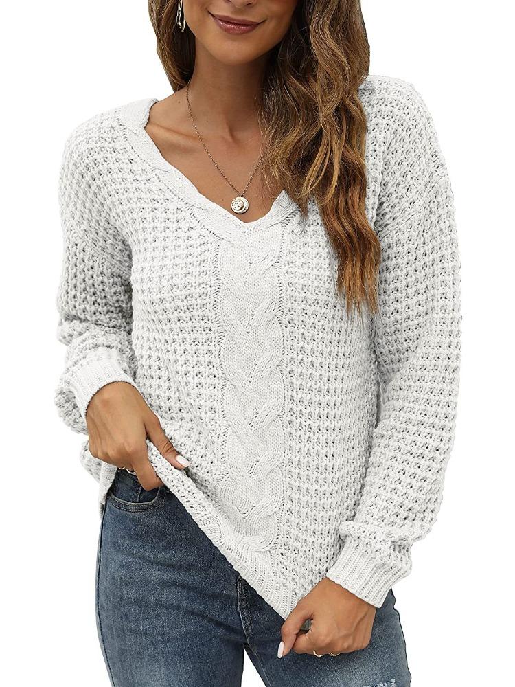Damen Strickpullover mit langen Ärmeln, V-Ausschnitt, Oversized-Passform, einfarbig, luxuriös, entspannt sitzend, figurschmeichelnd und vielseitig einsetzbar