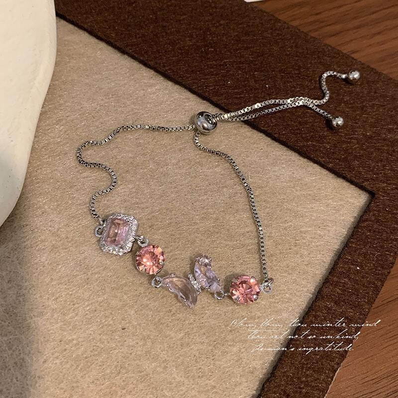 Sky Blue Zircon Crystal Bracelet Women Elegant Geometric Design Copper Base Lightweight Luxury Jewelry R5124 Pink Zircon Bowknot Bracelet