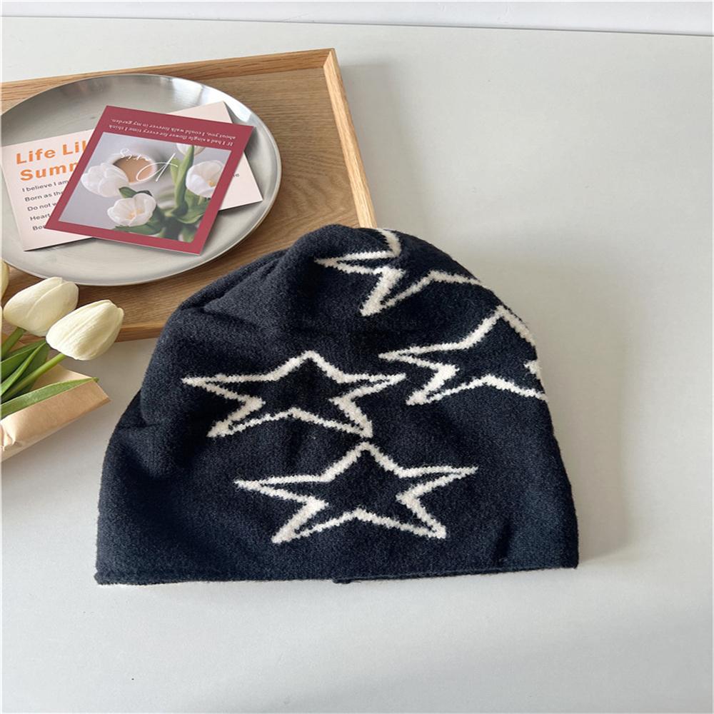 New Fashion Star Printed Winter Warm Pullover Hat For Men Women Knitted Wool Beanies Skullies Korean Hip-hop Beanie Street Punk