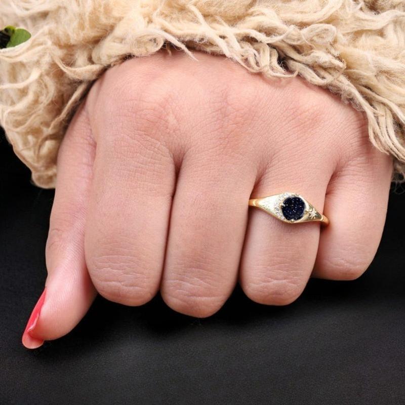 Pierścionek z niebieskim piaskowcem i cyrkonią w kształcie księżyca i gwiazdy dla kobiet w kolorze złotym, biżuteria ślubna, prezent na imprezę