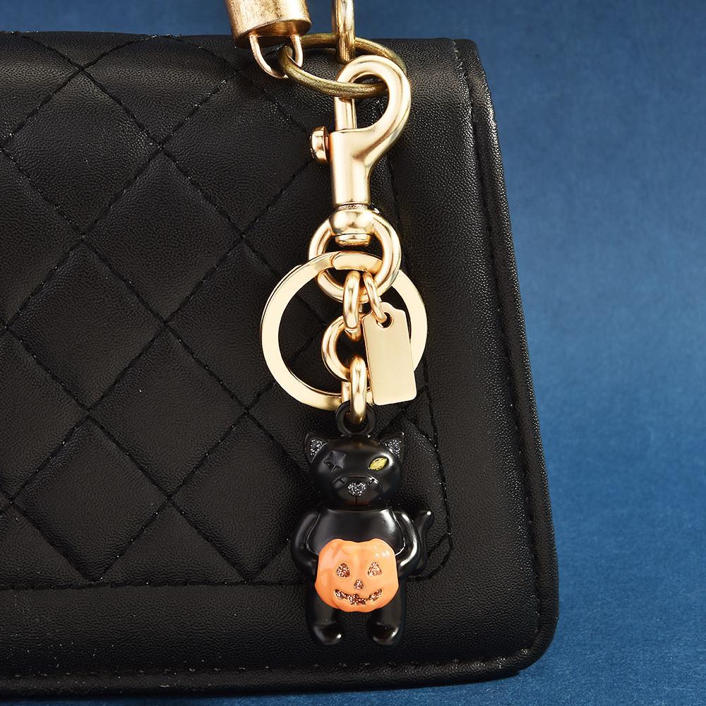 Black Cat With Pumpkin Keyring Alloy Cute Animal Decor For Bags And Keys