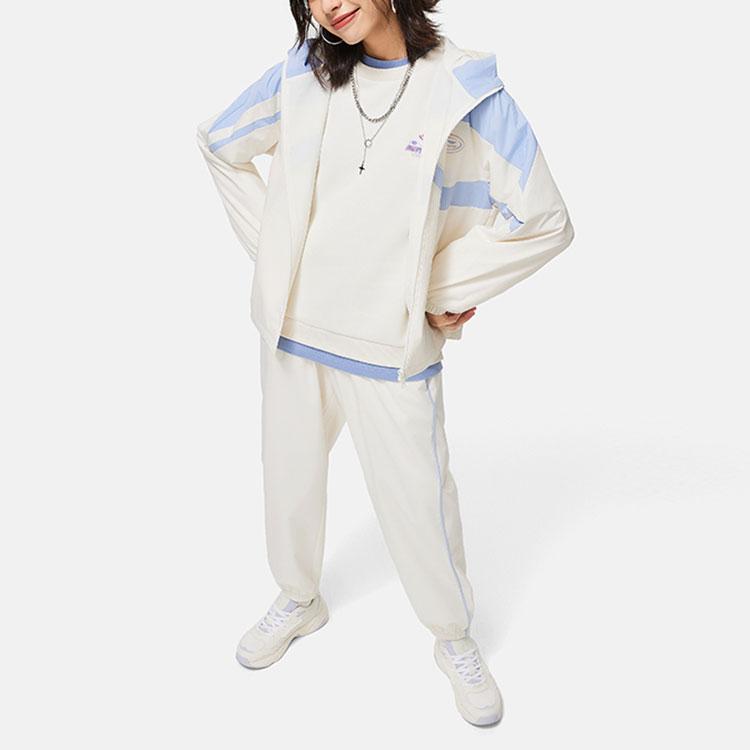 Li Ning Sports Lifestyle Series Color Block Zipper Hooded Long Sleeve Windbreaker Women Outerwear Off-White AFDU036-1