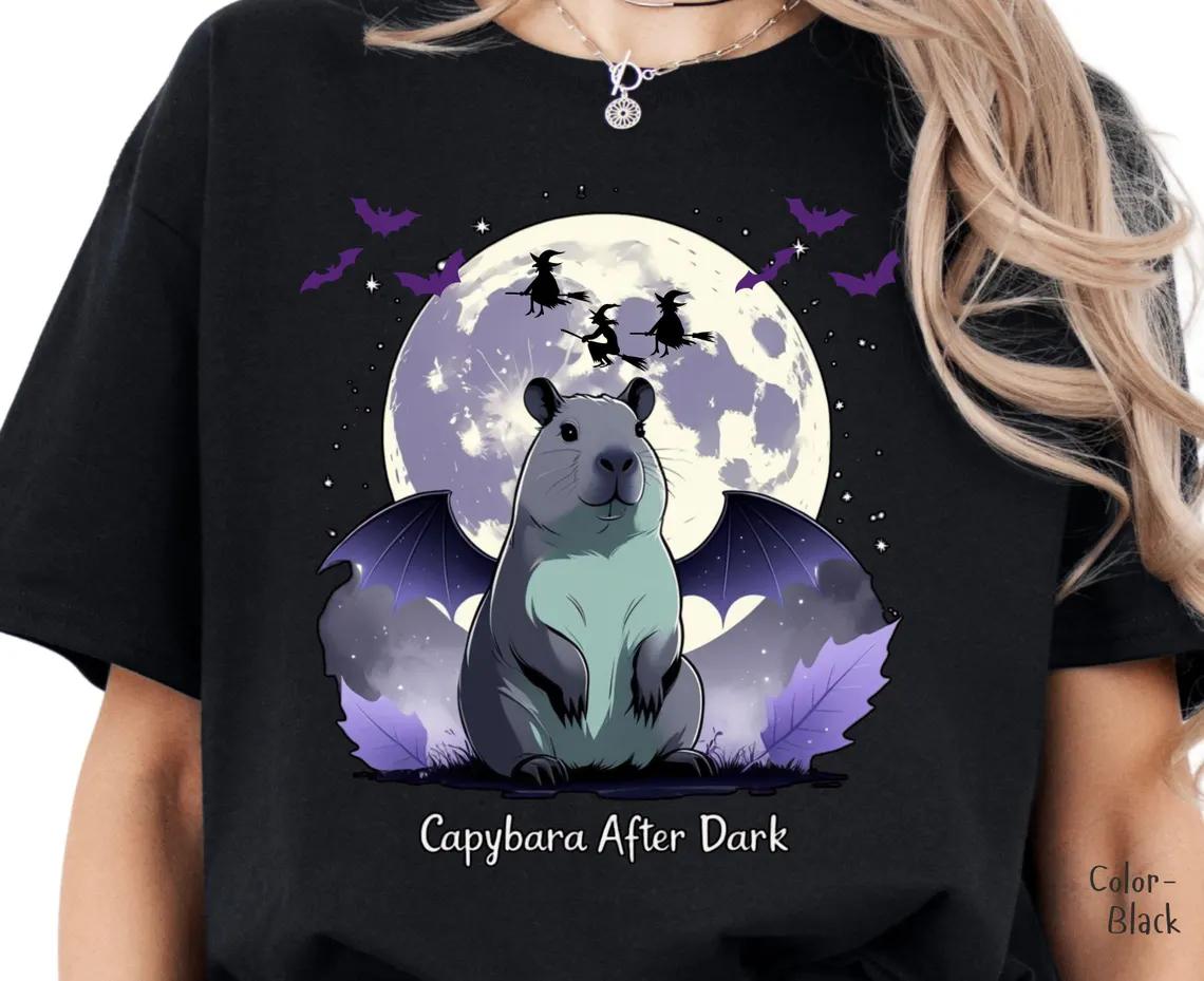 Halloween Capybara Print Tshirts Women Unisexga Graphic Y2K Tee Harajuku Top FeUnisex Japanese Unisexga Designer Clothing S