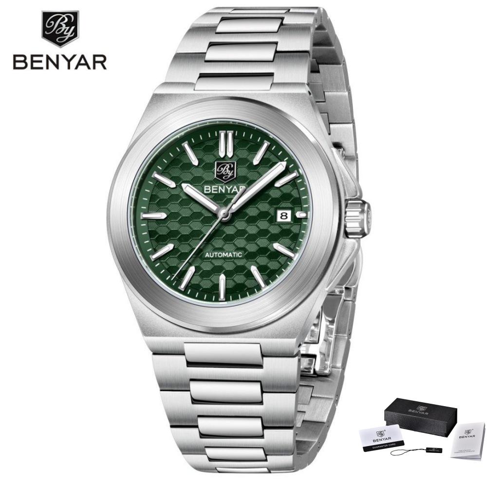 BENYAR Classic Business Sports Watch Mechanical Automatic Stainless Steel Strap Alloy Case Waterproof Luminous Watches For Man