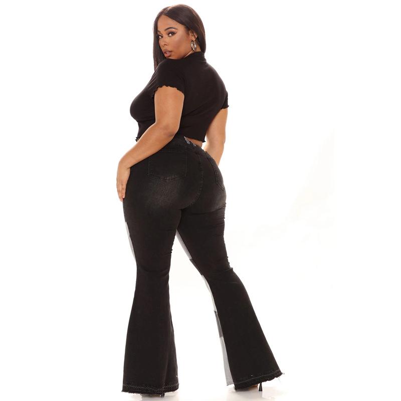 Spring and Autumn Women's Plus Size Jeans Wide Leg Jeans Fashion Splicing Pant