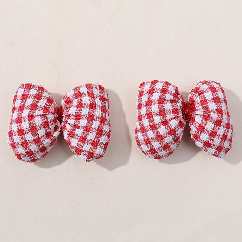 

2/4/6/12pcs Retro Red Fabric Bow DIY Set Solid Color Grid Double Design Handmade Hair Accessories Creative Handmade Materials