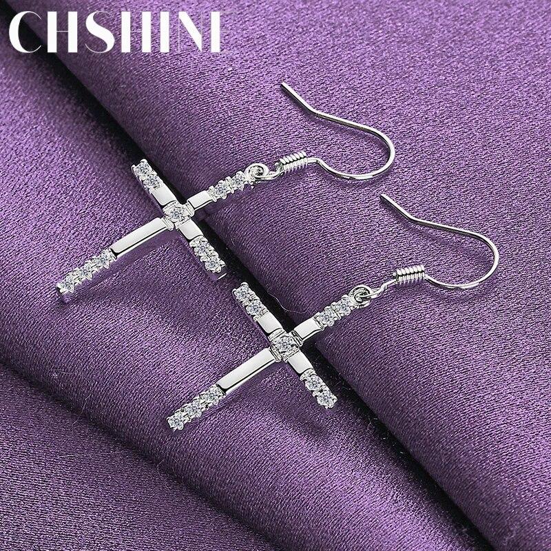 CHSHINE Cercei cu cruce din argint 925 pentru femei, nuntă, logodna, bijuterii cu farmec la modă