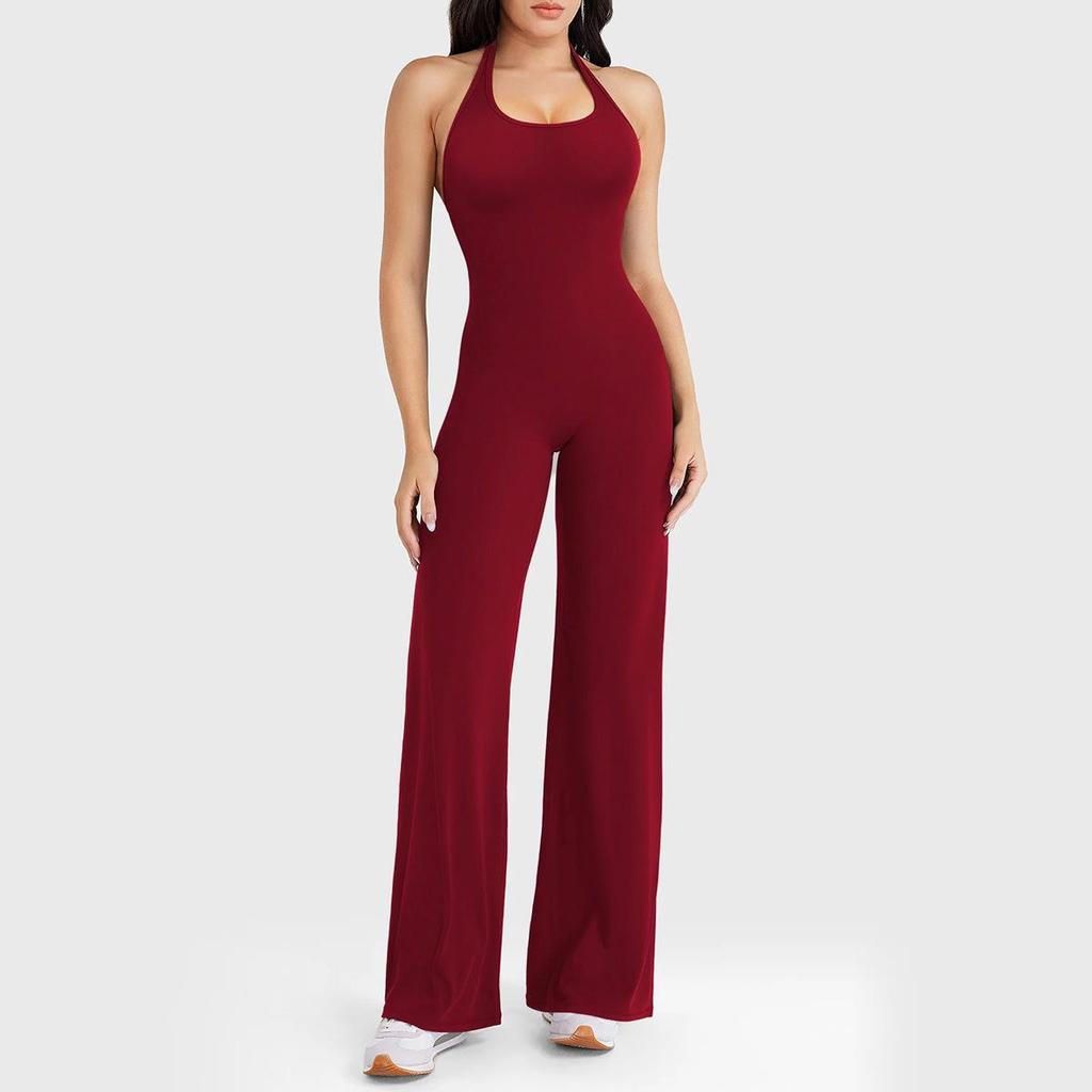 European Backless Wide-Leg Yoga Jumpsuit with Built-in Bra