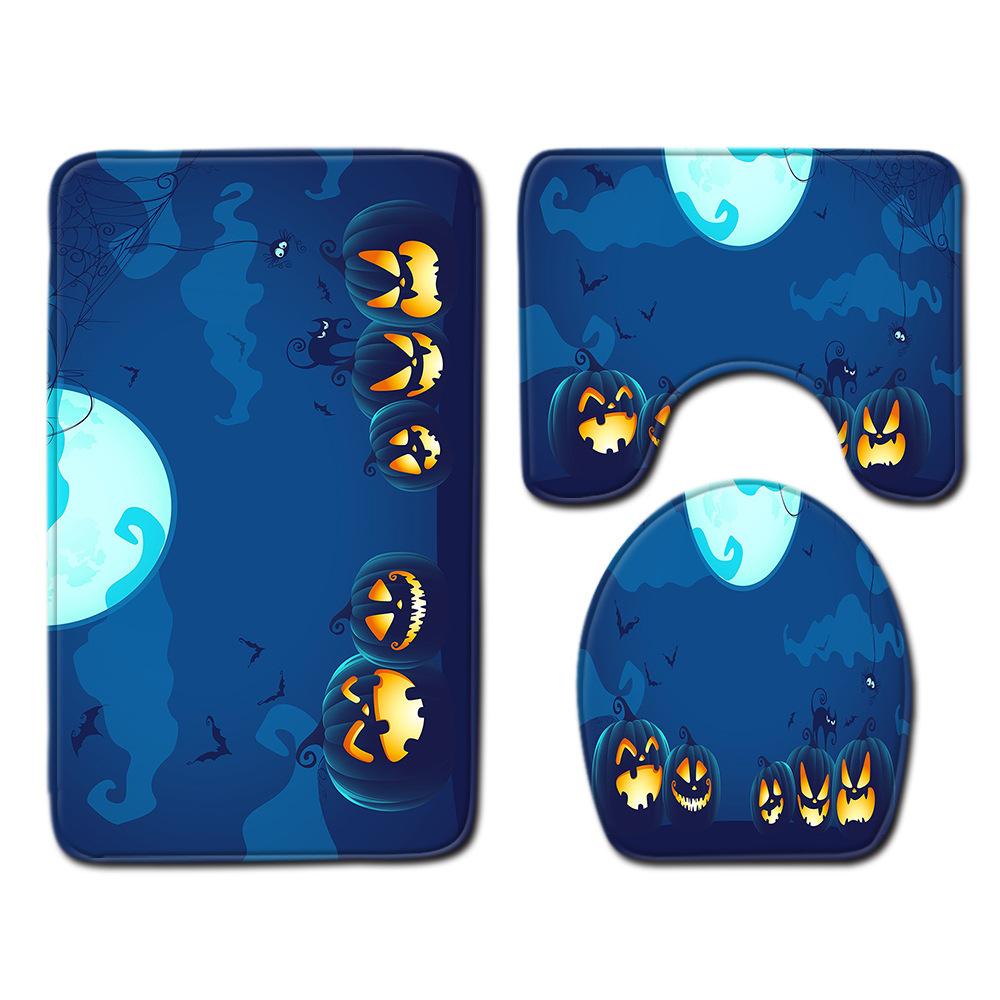 Halloween Shower Curtain Floor Mat Combination Four-Piece Set Bathroom Toilet Carpet Door Mat